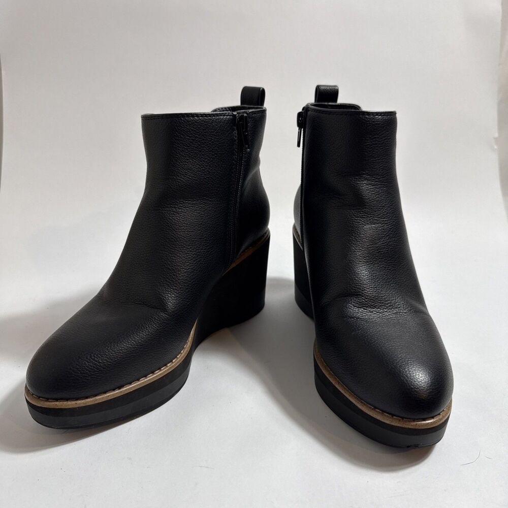 Kellie & Katie Asina Wedge Ankke Boots Womens 7.5 M Black 3” Heel